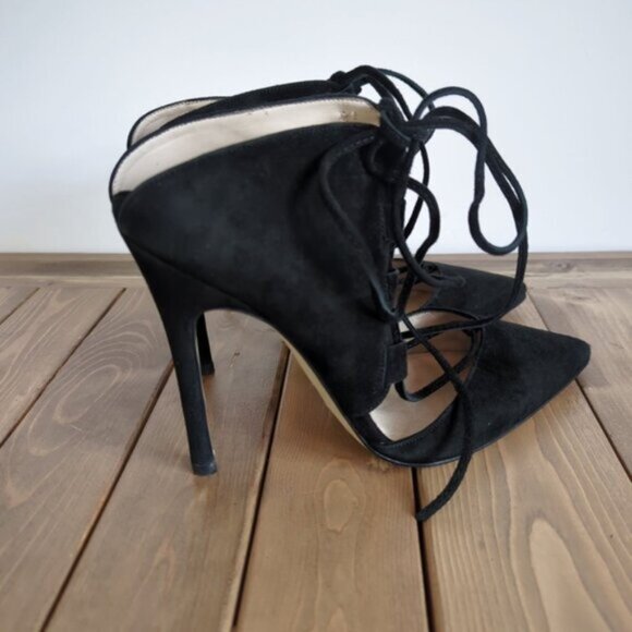 TopShop Black Strappy Faux Suede Lace up Heels 38/7.5 US - Picture 4 of 15